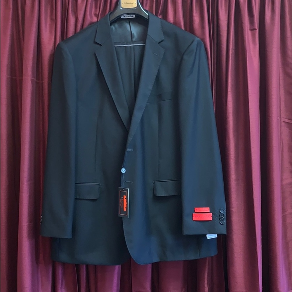 Two button black suit flat front pants